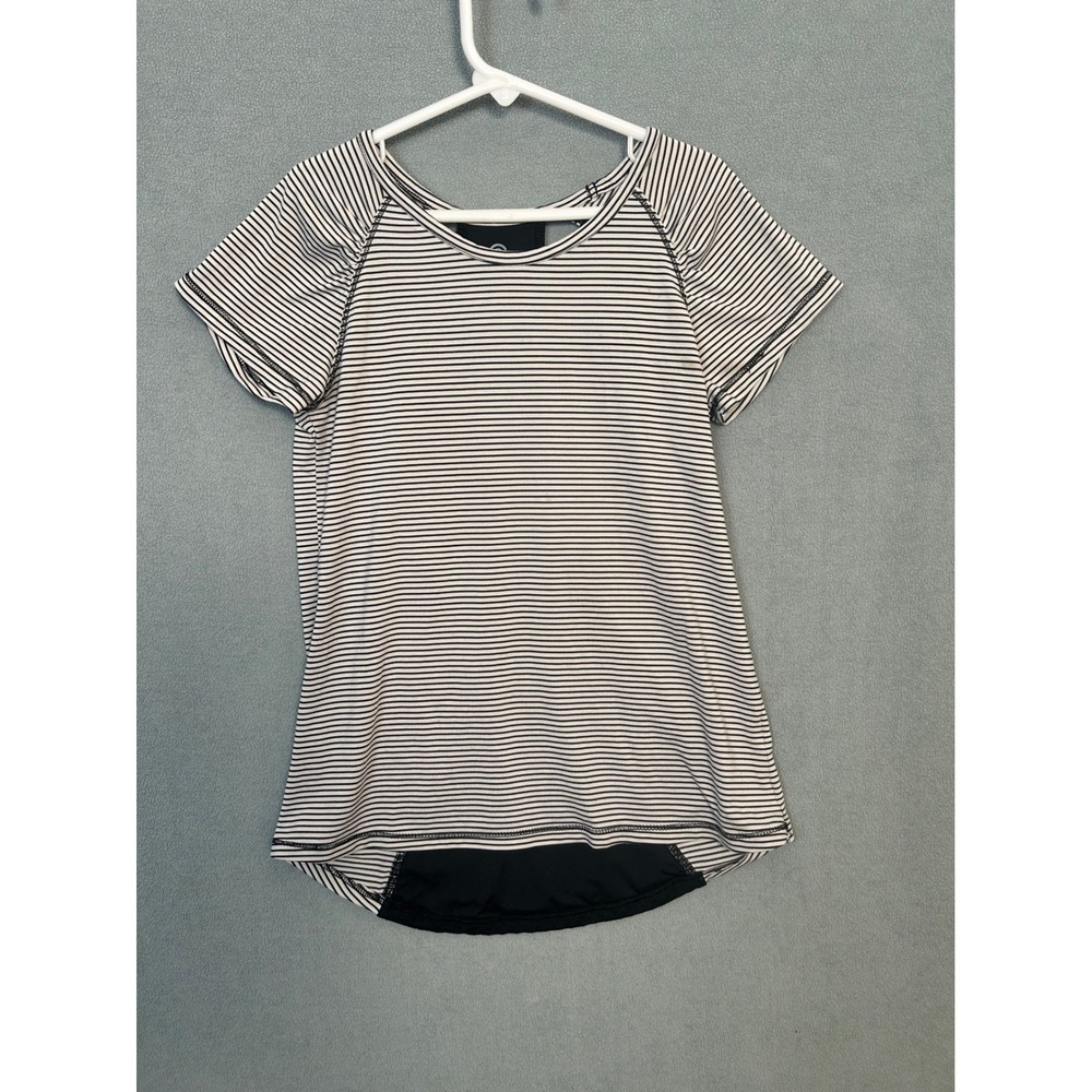 Champion Girls Athletic Top Striped Mesh Performance Shirt Black White M 7-8